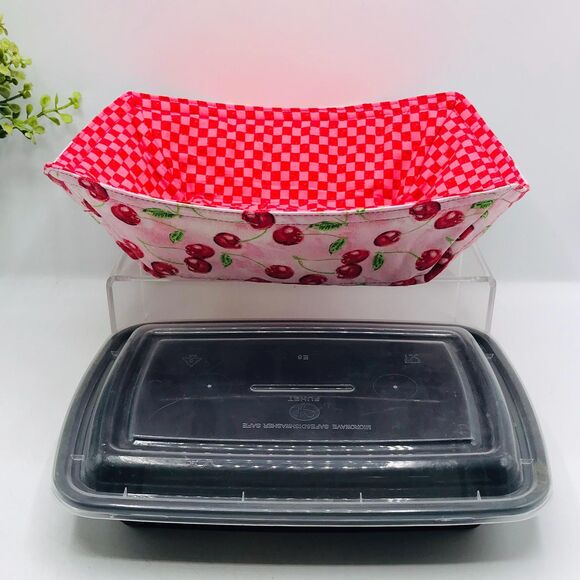 Microwave Takeout Container Cozy: Reversible Cherries Kitchen Cottage Core - Picture 4 of 5